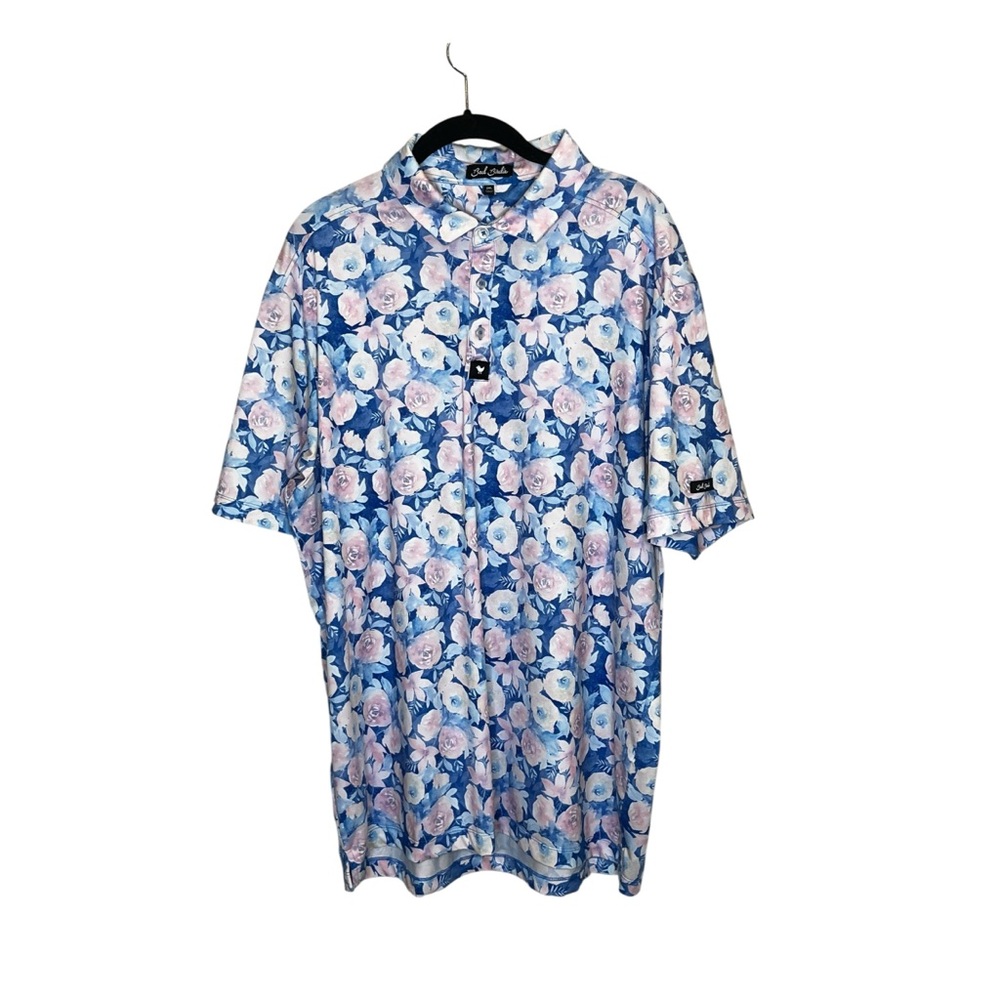 BAD BIRDIE Pink/Blue Floral Coachella Polo Shirt